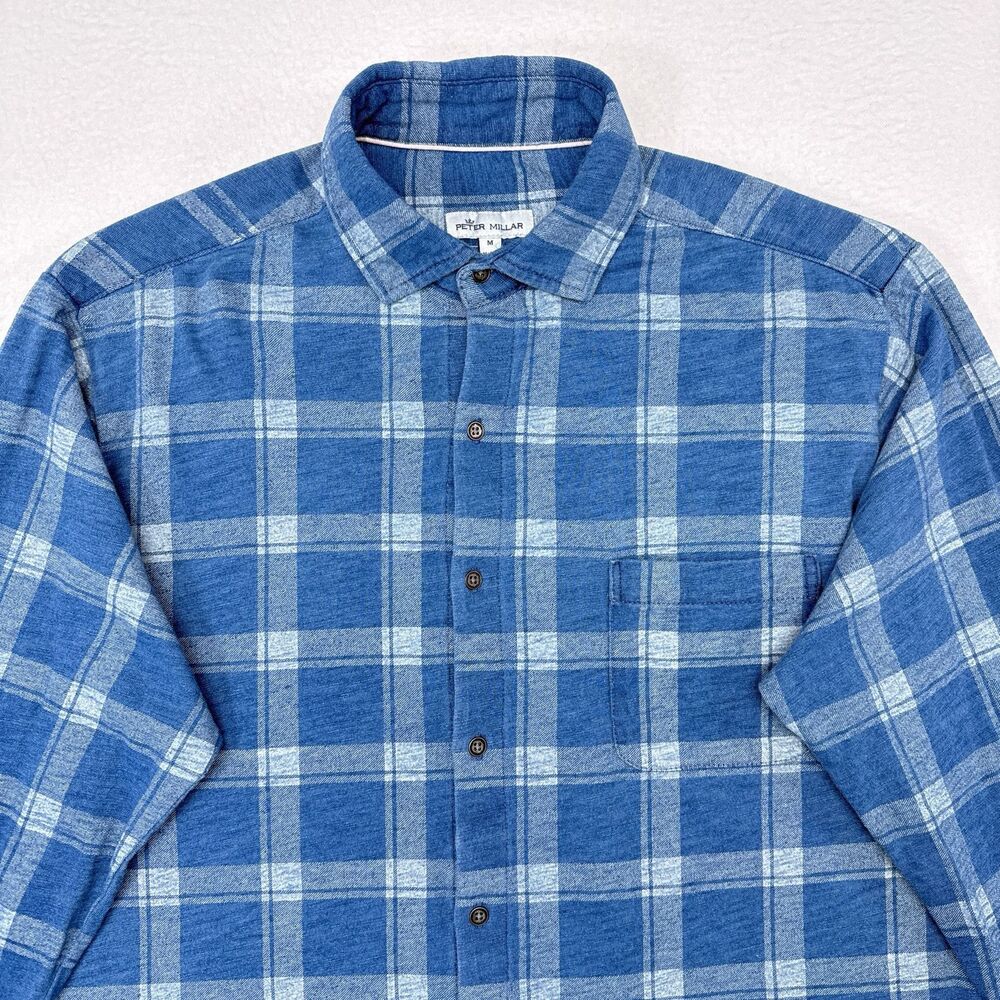 Peter Millar Shirt Size Medium Blue Seaside Larimer Knit Button Down Casual